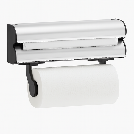 Porta Rotoli da Cucina 3in1 con Taglierino Acciaio da Parete Carta Pellicola Alluminio