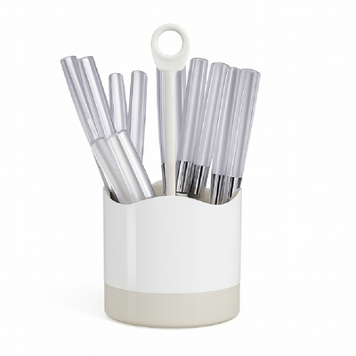 Kit 16 Posate Acciaio Manico Grigio con Supporto Scolaposate Design Moderno