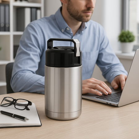 Thermos Porta Pranzo Acciaio Inox 1 Litro con Maniglia Tappo a Vite e Valvola