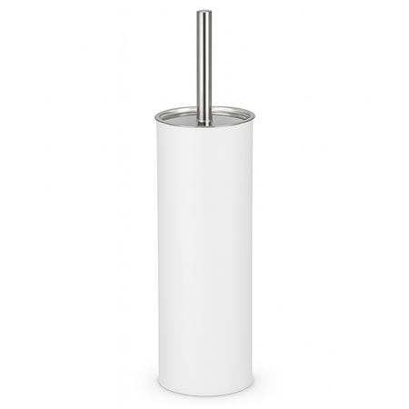 Porta Scopino WC Metallo e Acciaio H 37,5 cm con Spazzolone Setole Dure Bianco