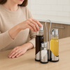Oliera Acciaio e Vetro 4 pezzi Cucina Porta Olio Aceto Sale Pepe con Supporto