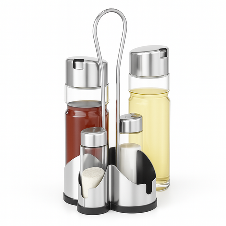 Oliera Acciaio e Vetro 4 pezzi Cucina Porta Olio Aceto Sale Pepe con Supporto