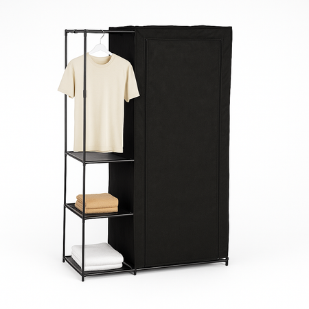 Armadio Doppio Salvaspazio Metallo e Tessuto TNT Appendiabiti 105x43x172cm Nero