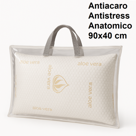 Cuscino Maxi Schiuma AloeVera Anatomico Anallergico Traspirante Borsa PVC 90x40cm