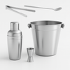 Set 5pz Preparazione Cocktail Secchiello Shaker e Accessori Acciaio Inox Kit Barman