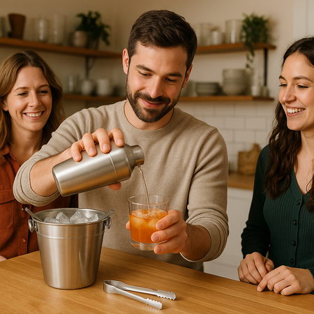 Set 5pz Preparazione Cocktail Secchiello Shaker e Accessori Acciaio Inox Kit Barman