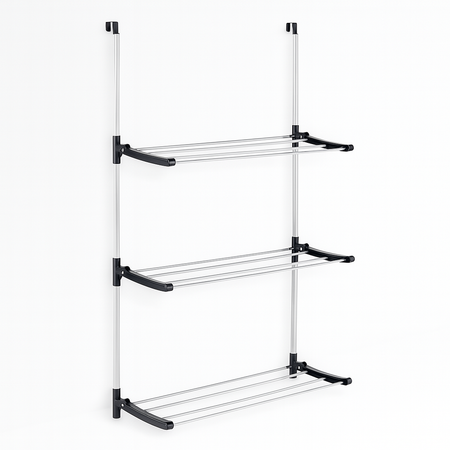 Stendino Pieghevole 3Piani in metallo Zincato e Plastica Stendino per Termosifone Dietro Porta Silver e Nero
