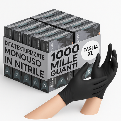 Guanti Nitrile Nero Monouso senza Lattice e Polvere Taglia XL 1000pezzi
