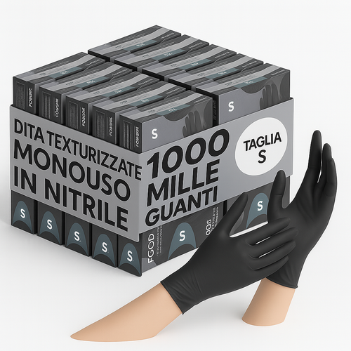 Guanti Nitrile Nero Monouso senza Lattice e Polvere Taglia S 1000pezzi