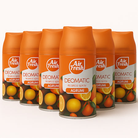 Air Fresh Deomatic Ricariche Profumatore Ambiente 6x250ml Spray Agrumi Antiodore
