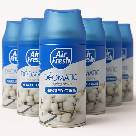 Air Fresh Deomatic Ricariche Profumatore Ambiente 6x250ml Spray Nuvola Cotone Antiodore