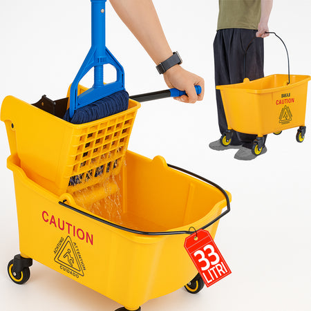 Carrello Pulizie Professionale con Secchio Lavapavimenti 33LT e 4 Ruote Mobili