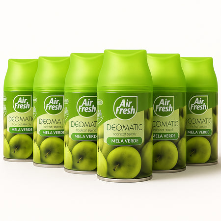 Air Fresh Deomatic Ricariche Profumatore Ambiente 6x250ml Spray Mela Verde Antiodore