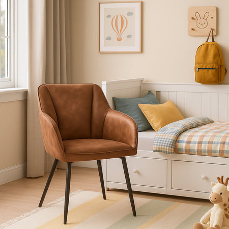 Sedia Poltrona Ergonomica Microfibra Marrone Stile Moderno Gambe Metallo Nero