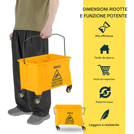 Carrello Pulizie Professionale con Secchio Lavapavimenti 20LT e 4 Ruote Mobili