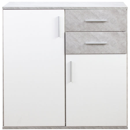 Mobile Cassettiera Moderna 2 Porte 2 Cassetti Design Minimal Bianco Cemento 80cm