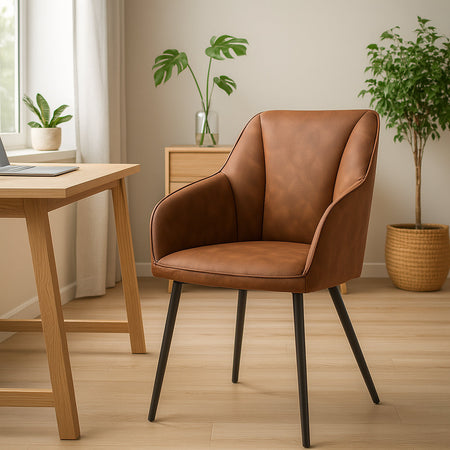 Sedia Poltrona Ergonomica Microfibra Marrone Stile Moderno Gambe Metallo Nero