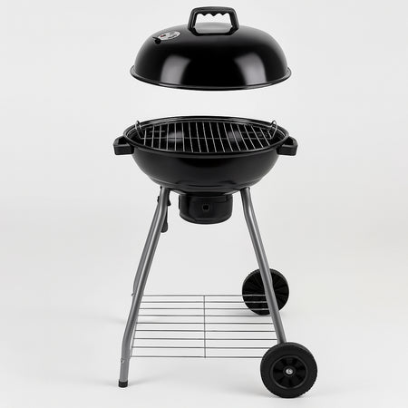 Barbecue a Carbone Rotondo con 2Ruote Valvola Cottura Ventilata Ø43 cm Nero