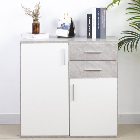 Mobile Cassettiera Moderna 2 Porte 2 Cassetti Design Minimal Bianco Cemento 80cm