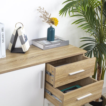 Mobile Cassettiera Moderna 2 Porte 2 Cassetti Design Minimal Bianco Quercia 80cm