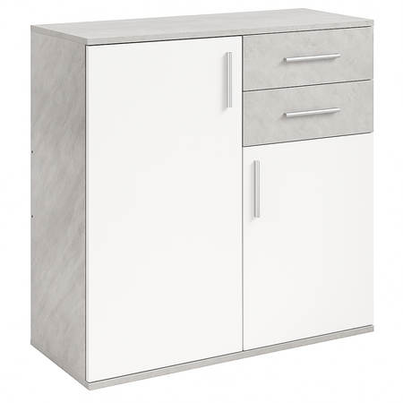 Mobile Cassettiera Moderna 2 Porte 2 Cassetti Design Minimal Bianco Cemento 80cm