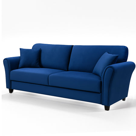 Divano 3Posti Velluto Imbottito Relax Design Moderno 212cm Struttura Legno Blu