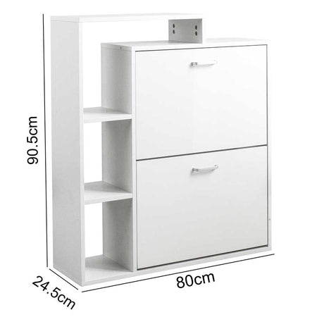 Scarpiera Doppia Profondità con Libreria 4 Ripiani Salvaspazio 80x24x90 cm Bianco