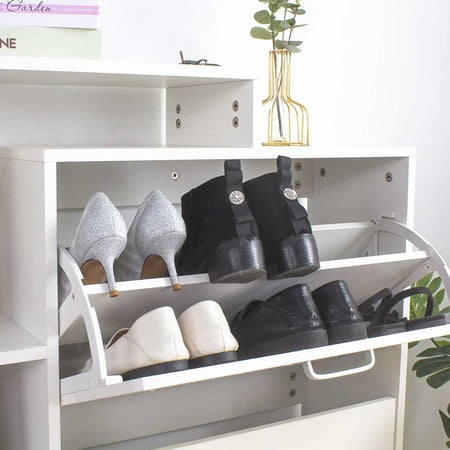 Scarpiera Doppia Profondità con Libreria 4 Ripiani Salvaspazio 80x24x90 cm Bianco