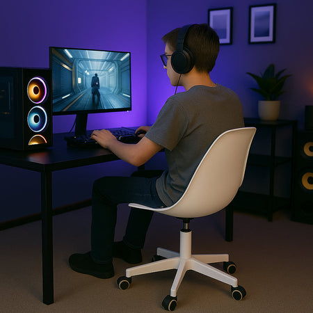 Sedia Ufficio Ergonomica Regolabile 4ruote Girevoli Design Moderno Bianco