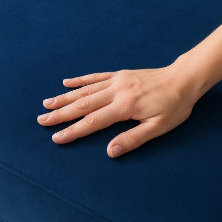 Divano 3Posti Velluto Imbottito Relax Design Moderno 212cm Struttura Legno Blu