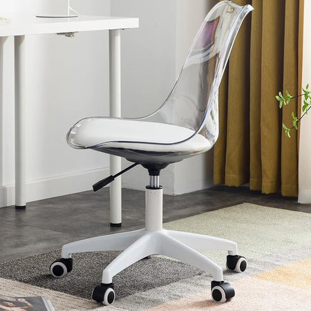 Sedia Ufficio Ergonomica Regolabile 4ruote Girevoli Design Moderno Trasparente