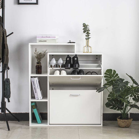 Scarpiera Doppia Profondità con Libreria 4 Ripiani Salvaspazio 80x24x90 cm Bianco