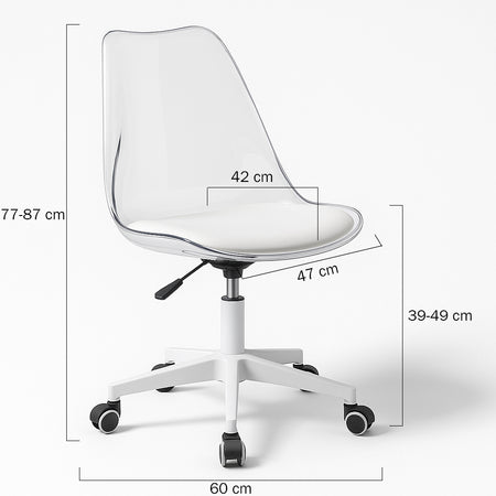 Sedia Ufficio Ergonomica Regolabile 4ruote Girevoli Design Moderno Trasparente