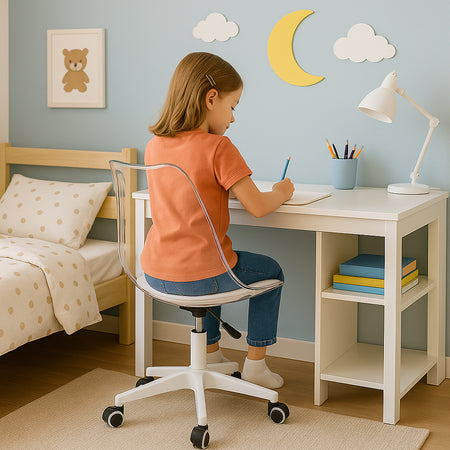 Sedia Ufficio Ergonomica Regolabile 4ruote Girevoli Design Moderno Trasparente