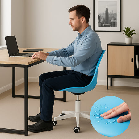 Sedia Ufficio Ergonomica Regolabile 4ruote Girevoli Design Moderno Blu