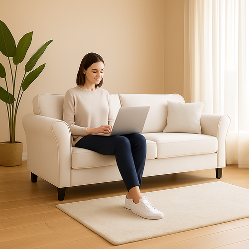 Divano 3Posti Velluto Imbottito Relax Design Moderno 212cm Struttura Legno Beige