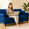 Divano 3Posti Velluto Imbottito Relax Design Moderno 212cm Struttura Legno Blu