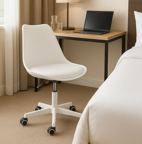 Sedia Ufficio Ergonomica Regolabile 4ruote Girevoli Design Moderno Bianco