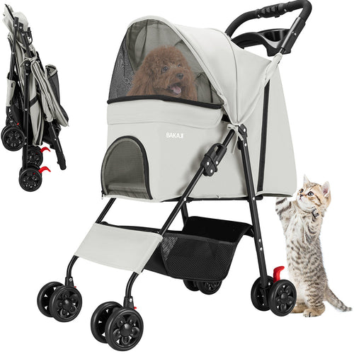 Passeggino per Cani e Gatti Carrozzina Animali Domestici Pieghevole Grigio 30Kg