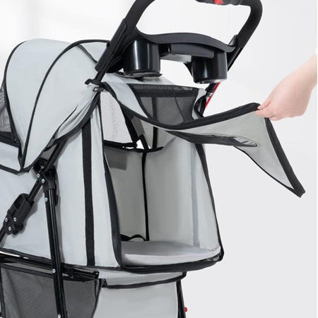 Passeggino per Cani e Gatti Carrozzina Animali Domestici Pieghevole Grigio 30Kg