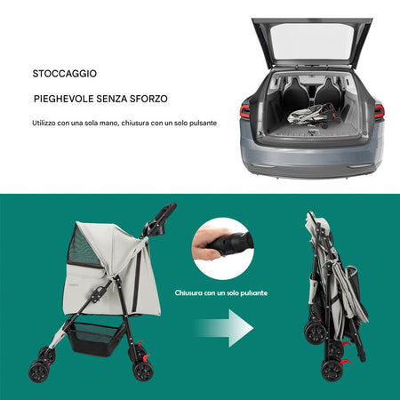 Passeggino per Cani e Gatti Carrozzina Animali Domestici Pieghevole Grigio 30Kg