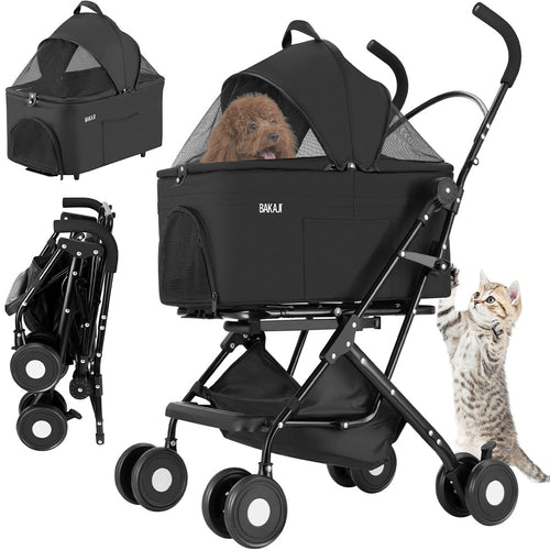Passeggino per Cani e Gatti con Traportino Rimovibile per Animali Domestici Nero