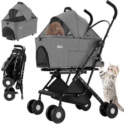 Passeggino per Cani e Gatti Traportino Rimovibile per Animali Domestici Grigio