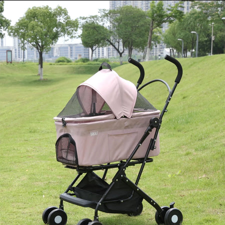 Passeggino per Cani e Gatti con Traportino Rimovibile per Animali Domestici Rosa