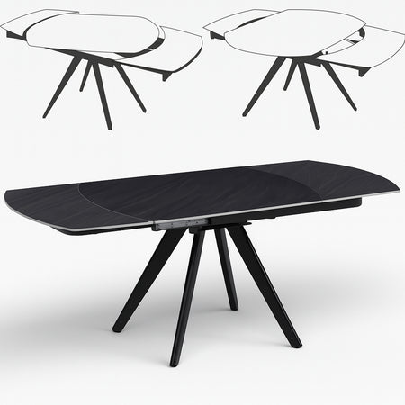 Tavolo Cucina Soggiorno Allungabile Rotante Piano Ceramica Nero 6-8 posti 140/180cm
