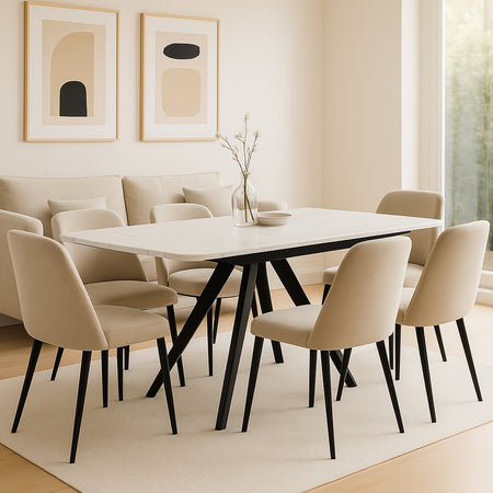 Tavolo Cucina Soggiorno Allungabile Rotante Piano Ceramica Bianco 6-8 posti 140/180cm