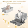 Lettiera Gatto in Metallo con Tappetino Paletta Inclusa 25LT Antiscivolo Grigio