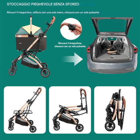 Passeggino Carrozzina 2in1 per Cani Gatti Trasportino Removibile Pieghevole 50kg