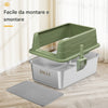 Lettiera Gatto in Metallo con Tappetino Paletta Inclusa 25LT Antiscivolo Verde