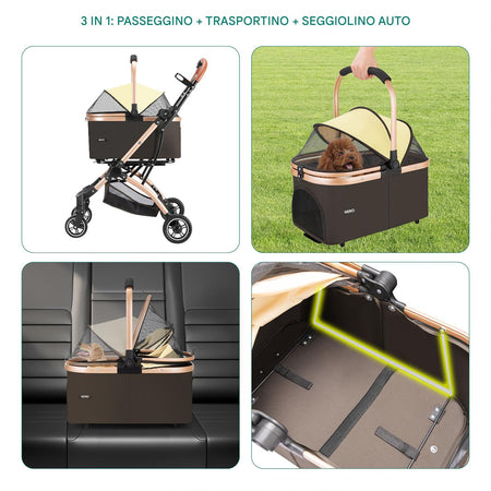 Passeggino Carrozzina 2in1 per Cani Gatti Trasportino Removibile Pieghevole 50kg